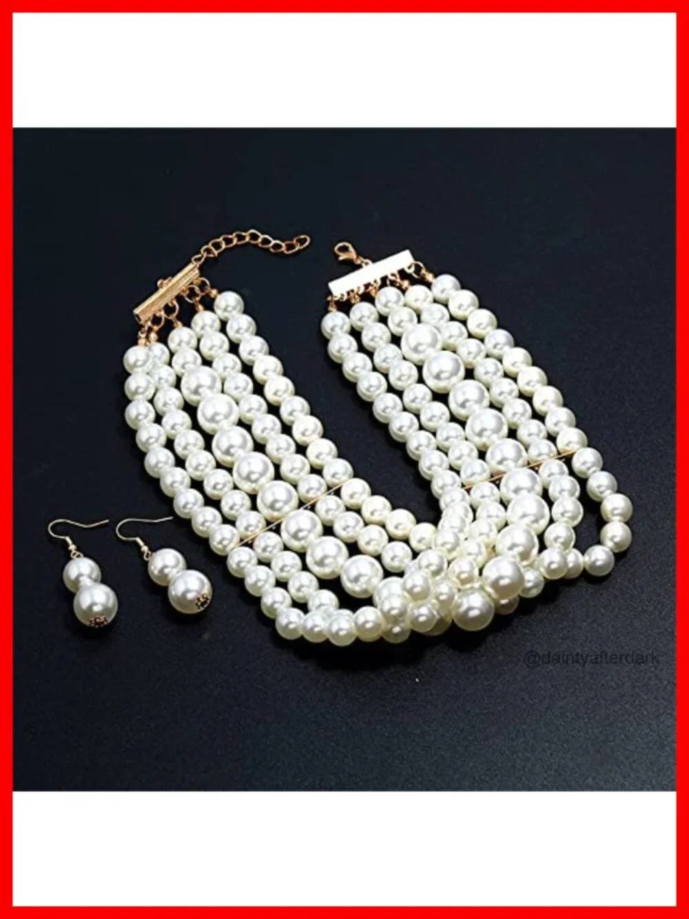 Multi-Layer Pearl Choker Necklace Earrings Set Lobster Clasp 16in
